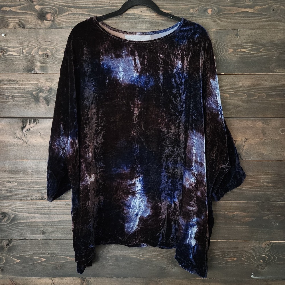 Kyla Seo Caite Jeni Blouse Top Velvet XL Karyn Boxy Lagenlook Silk Rayon 3/4 Sle